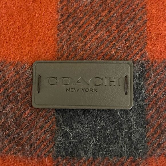 COACH Wool Red & Black Plaid Scarf with Fringe - Picture 2 of 7